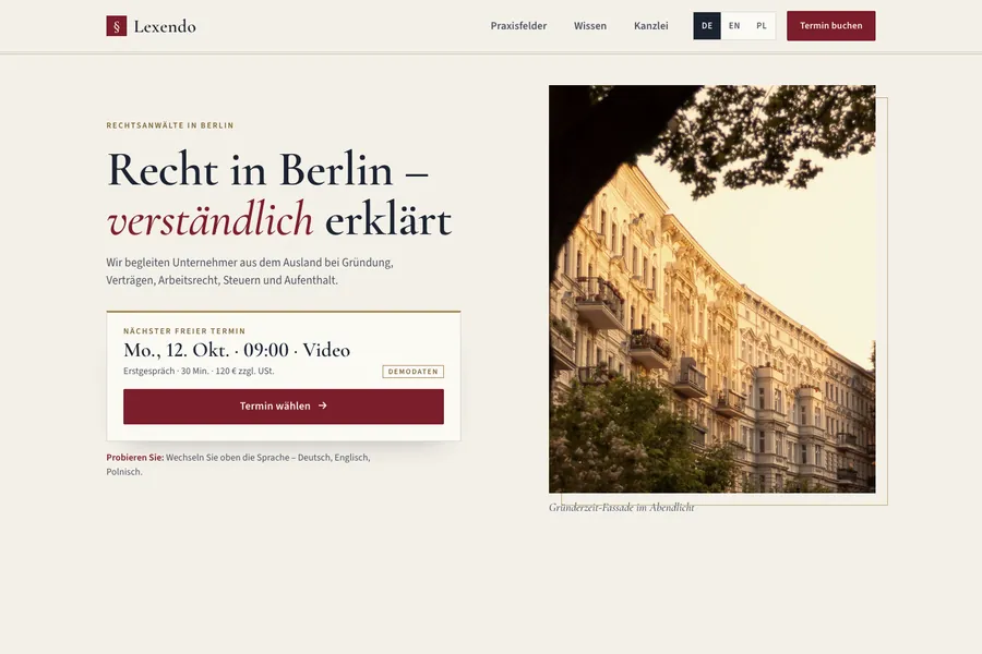 Website in drei Sprachen → Beratungstermin in 4 Schritten