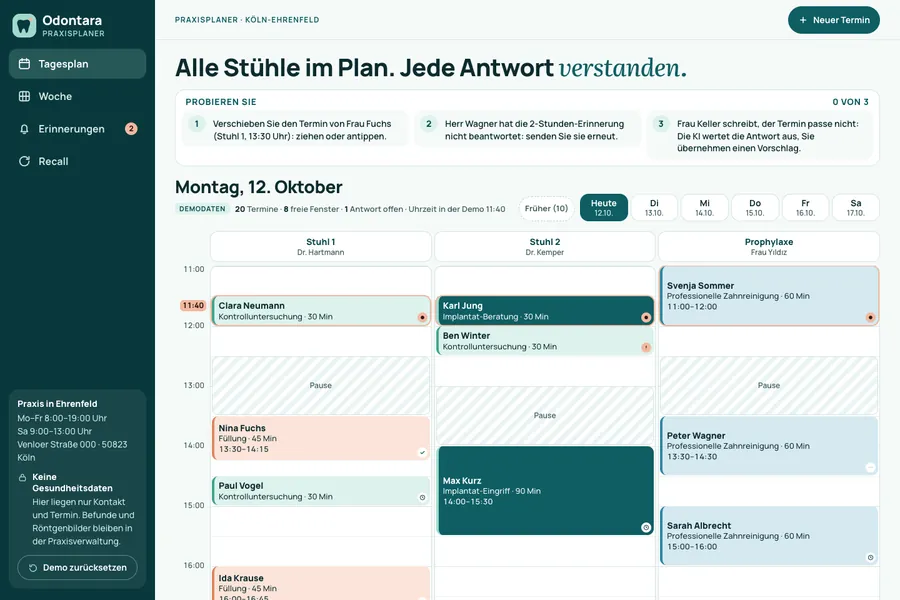 Recordatorio al paciente → la IA entiende la respuesta y propone un hueco
