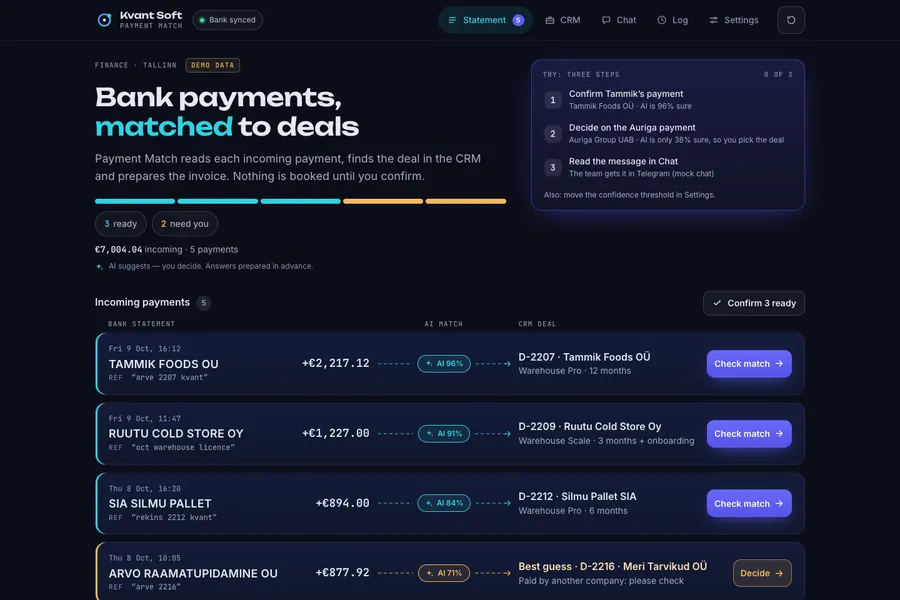 Paiement du relevé → l’IA retrouve l’affaire → facture et Telegram